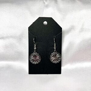 Western Silver Floral Dangle Earrings - Handmade